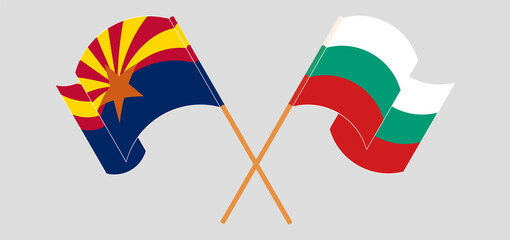 Crossed flags of the State of Arizona and Bulgaria. Official colors. Correct proportion