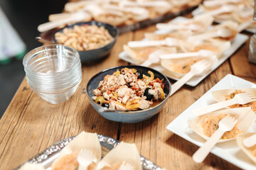 Delicious salads and appetizers at a wedding buffet