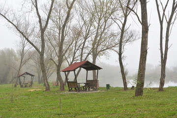 Wooden gazebo by the river