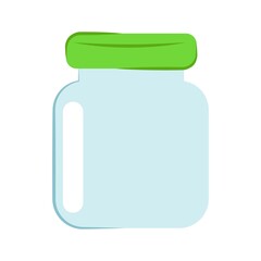 Glass jar isolated on white background. Vector flat illustration. Empty transparent glass jar with screw cap. An item of kitchen utensils. mason jar hand drawn