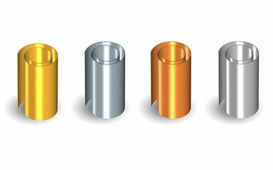 3D illustration four different metallic foils 