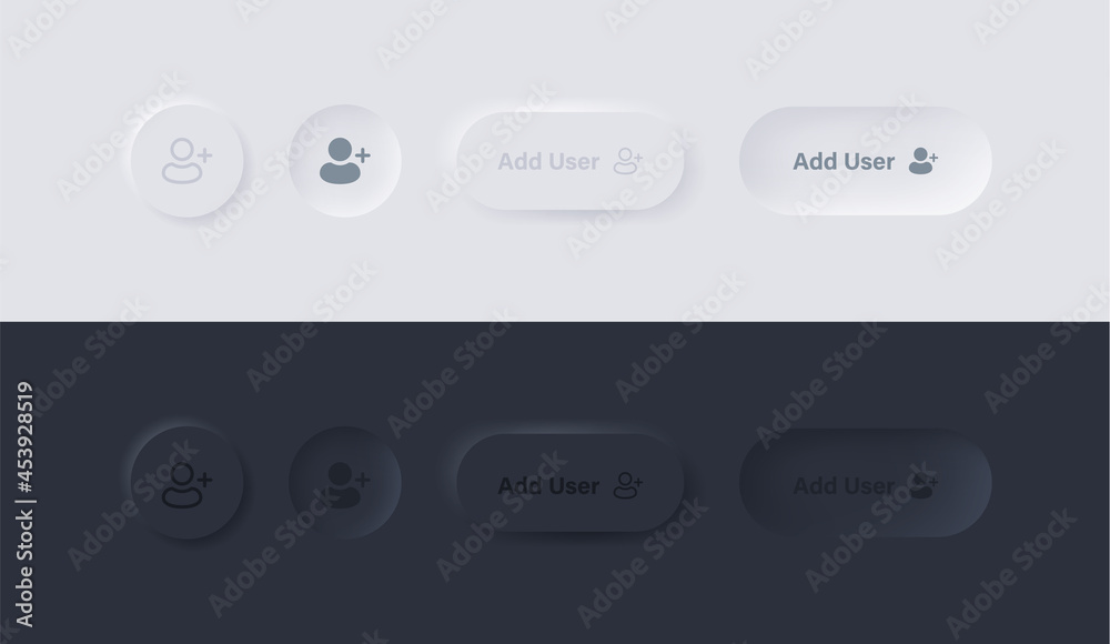 Fototapete Add new user icon button with neumorphism design. user profile symbol - ui buttons interface