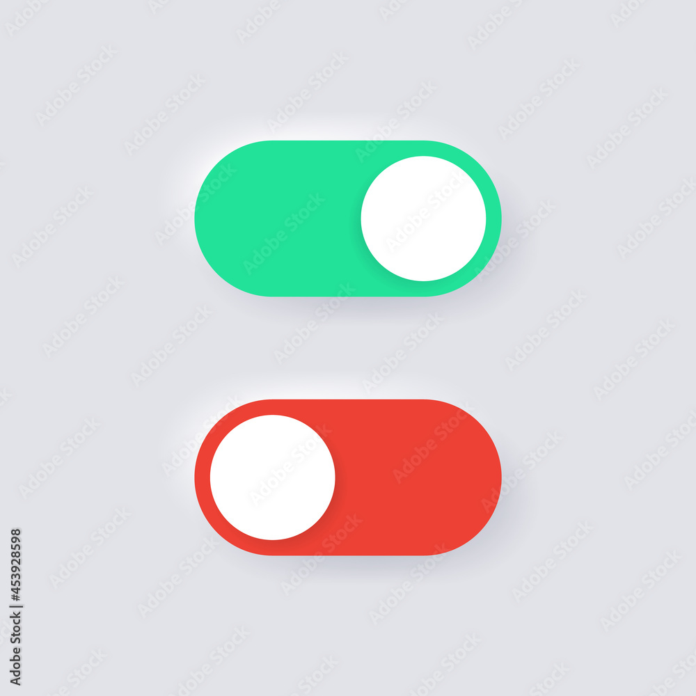 Leinwandbilder toggle switch button with neumorphism buttons - on off icons in neumorphic style for apps and website ui ux design interface