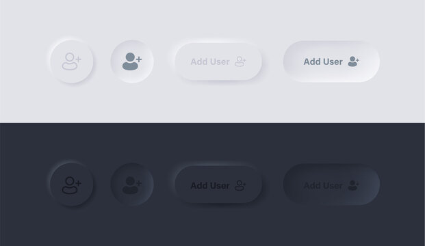 Add new user icon button with neumorphism design. user profile symbol - ui buttons interface