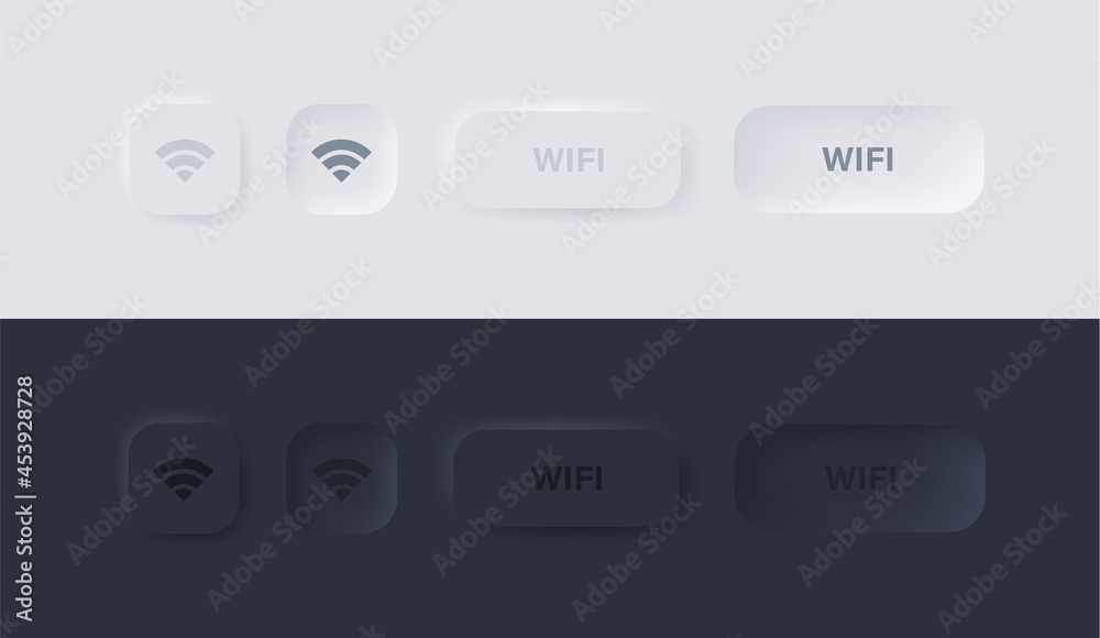 Poster Wireless and wifi icon with white neumorphism buttons -  Wi-fi signal symbol or internet access in square neumorphic style - Internet Connection icons for apps and website ui ux design interface