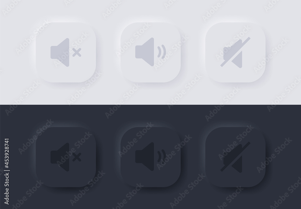 Aufkleber Speaker icon - sound volume icon button - Neomorphic square loudspeaker symbol - Mute and unmute volume sound  - media player buttons in Neumorphism style with black and white