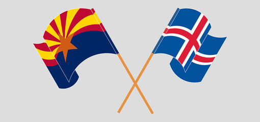 Crossed flags of the State of Arizona and Iceland. Official colors. Correct proportion