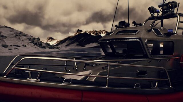 resque boat in cold northern sea