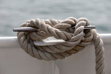 Fototapeta premium Cleat, hook with ship rope, close up.