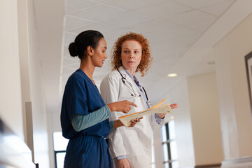 Fototapeta premium Doctor and nurse talking in hospital