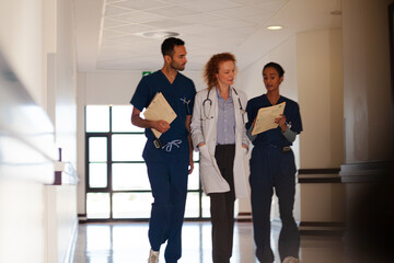 Fototapeta premium Hospital staff walking in hallway