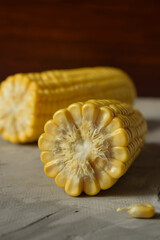 the core is a raw corn cob without leaves.macro