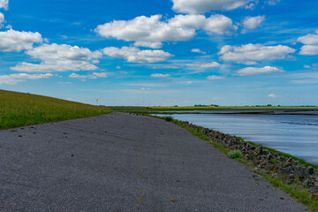 Lonely wadden sea stone road in dornum