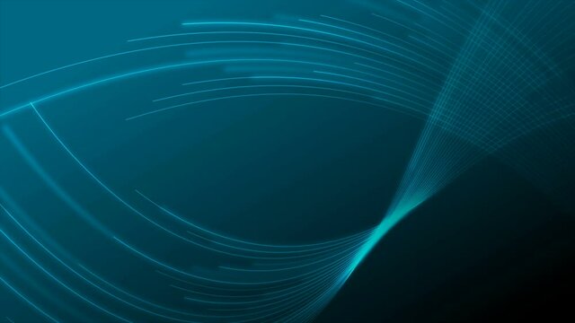 Dark blue neon wavy lines technology futuristic motion background. Seamless looping. Video animation Ultra HD 4K 3840x2160
