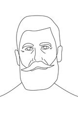 Portrait of an old man with a beard and mustache in the style of line art on a white background. Grandfather, senior adult.