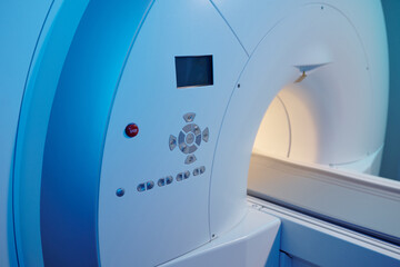 Part of large computer tomography machine with small display and number of buttons