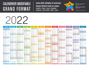 Calendrier 2022 modifiable - Grand format - obrazy, fototapety, plakaty