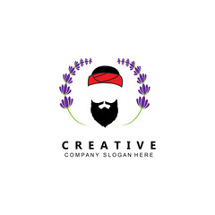 Muslim man islamic logo icon vector, veiled headscarf and hat inspiration template, illustration