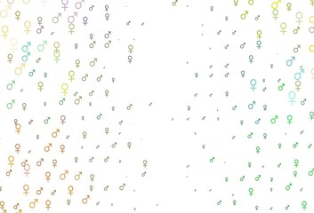 Light multicolor, rainbow vector template with man, woman symbols.