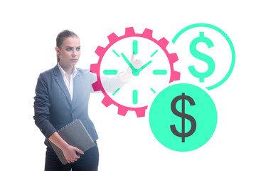 Businesswoman in time is money concept