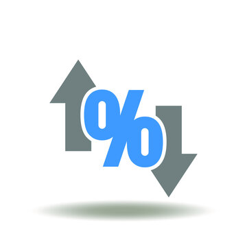 Percent sign and arrows up and down vector illustration. Percentage symbol. Federal reserve control interest rate icon.