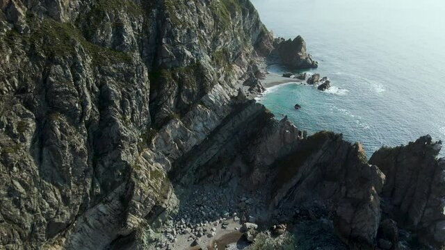 Aerial view, Coast, Rock's Cliffs, Stones, Pacific Ocean, Sunset