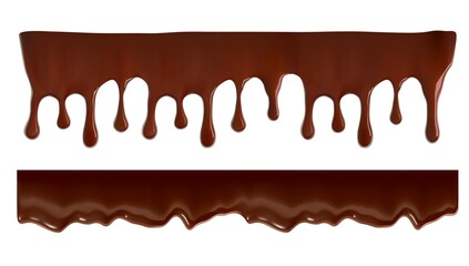 Hight realistic chocolate falling drops. Vector illustration isolated on white background. Сan easily be used for different backgrounds. EPS10.	
