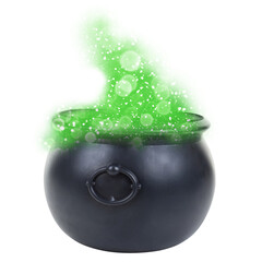 Halloween witch magic spell potion in witches cauldron isolated on white - 453944114