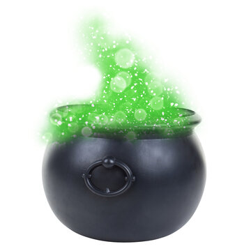 Halloween witch magic spell potion in witches cauldron isolated on white