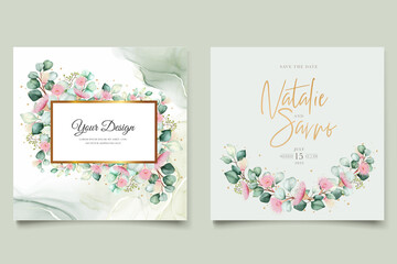 Fototapeta na wymiar eucalyptus flower wedding invitation card set