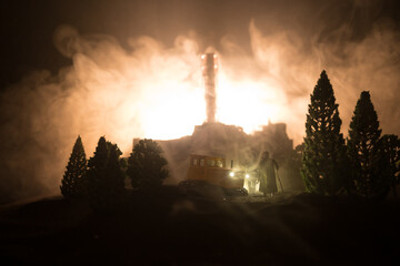 Creative artwork decoration. Chernobyl nuclear power plant at night. Layout of abandoned Chernobyl...