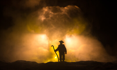 Nuclear war concept. Explosion of nuclear bomb. Creative artwork decoration in dark.