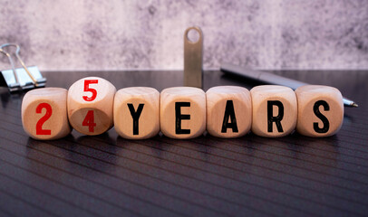 Hand turns dice and changes the expression 24 years to 25 years