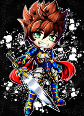 Anime chibi warrior swordsman, fictional character