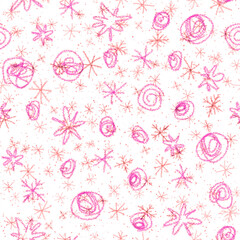 Hand Drawn Snowflakes Christmas Seamless Pattern. Subtle Flying Snow Flakes on chalk snowflakes Background. Artistic chalk handdrawn snow overlay. Outstanding holiday season decoration.