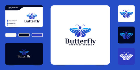 beautiful butterfly logo design inspiration with colorful and business cards