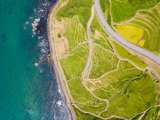 石川県輪島市白米町の千枚田をドローンで撮影した空撮写真 Aerial photo of...