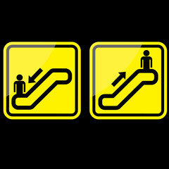 escalator up and down for people, sign and sticker vector