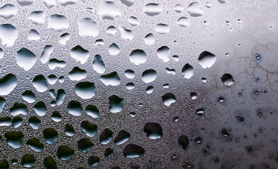 Water drops on a glass surface with shallow focus