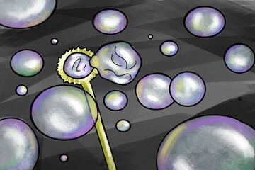 Bubbles from Yellow Wand with Black Background