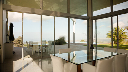 Sofa and fireplace in modern living room