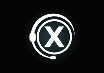 Fototapeta premium Initial X monogram letter alphabet and support service with headphones. Headphone logo. Hotline customer advice, call center help. Modern vector logo for business and company identity.