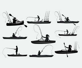 kayak fishing Printable Vector Illustration .kayak fishing silhouettes vector. Kayak Fishing vector and Kayak Fisherman,