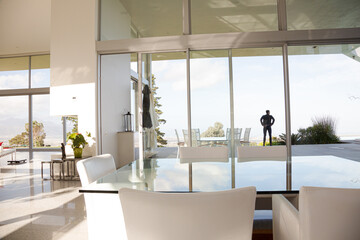 Businessman standing at office window