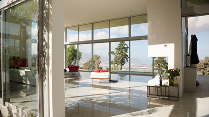 Sofa and fireplace in modern living room