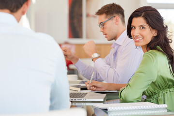 Business people smiling in office