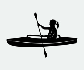 kayak Printable Vector Illustration.Kayaking silhouettes vector. Set of silhouettes of people swimming in a canoe.
