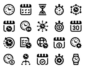 Time icon set - vector illustration . clock, watch, calendar, schedule, date, month, timer, stopwatch, deadline, icons . (Black Series)