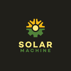 illustration gear and sunlight for solar energy logo design vector
