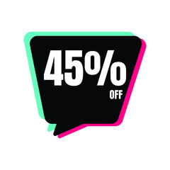 45 Percent Off, Discount Sign Banner or Poster. Special offer price signs